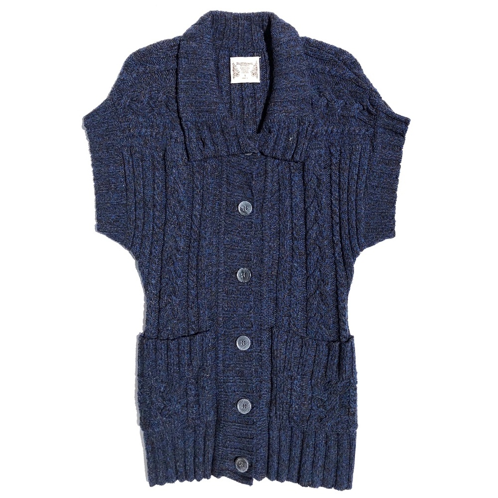 Ruff Hewn Cardigan Sweater Women Small Blue Gray Cable Wool Blend Long Button